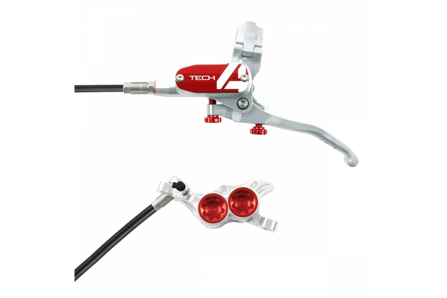 Hope Tech 4 E4 - No Rotor - Silver/Red 3 Hope Tech 4 E4 - No Rotor - Silver/Red