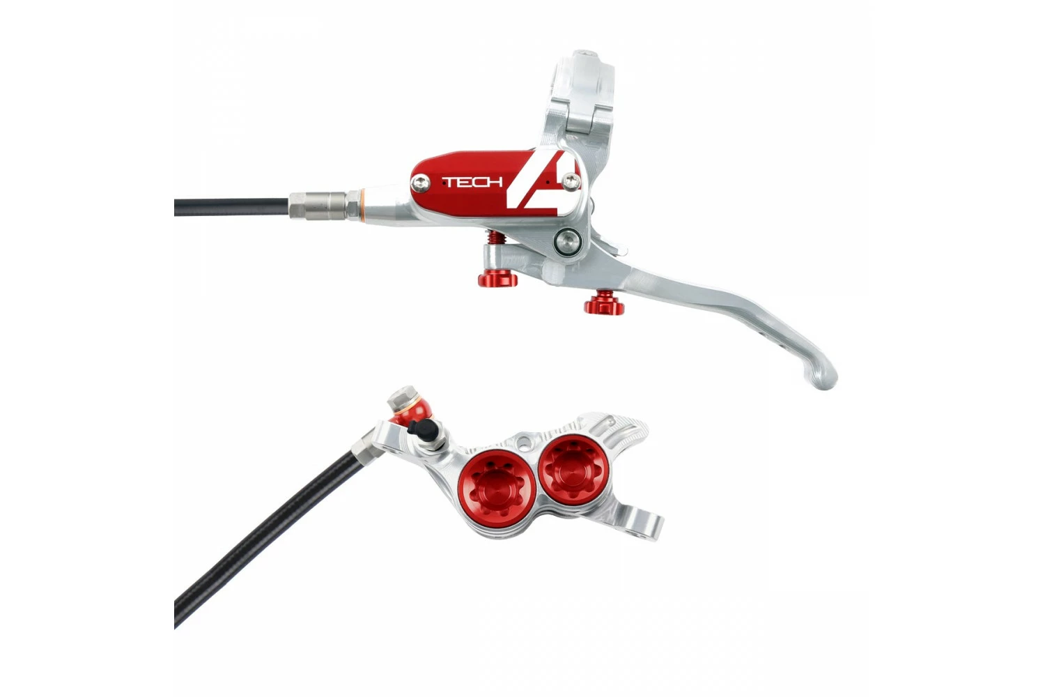 Hope Tech 4 V4 - No Rotor - Silver/Red 3 Hope Tech 4 V4 - No Rotor - Silver/Red